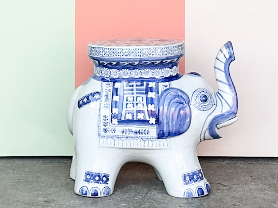 Petite Blue and White Elephant Garden Seat