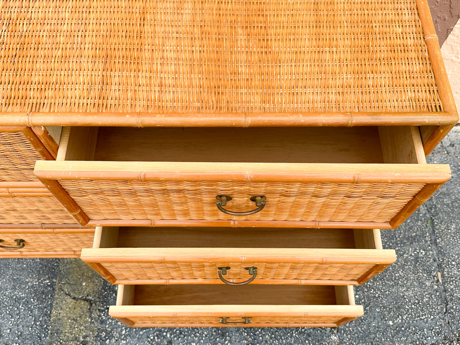Rattan Wrapped Faux Bamboo Double Dresser