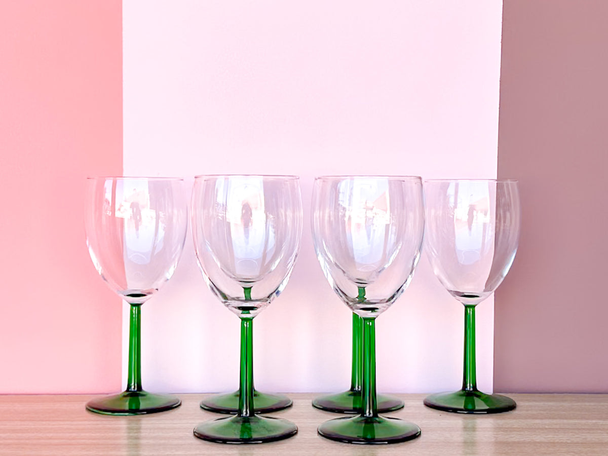 Set of Six French Green Wine Glassware