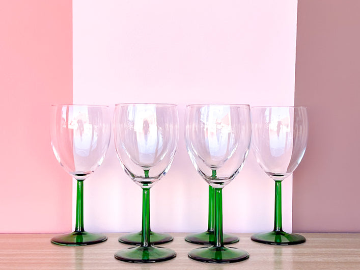 Set of Six French Green Wine Glassware