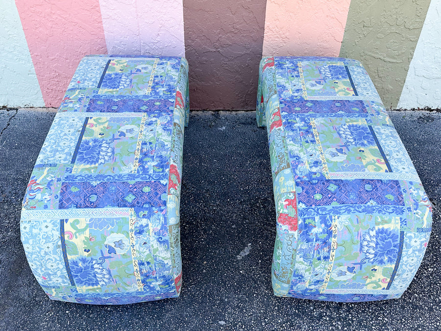 Pair of Upholstered Waterfall Benches