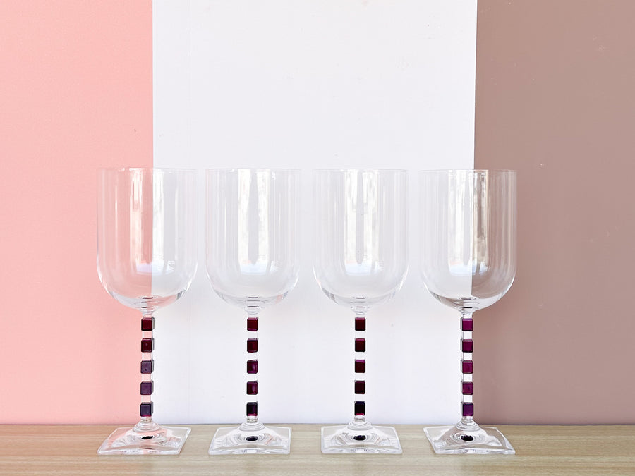 Set of Ten Crystal Amethyst Mikasa Wine Glasses