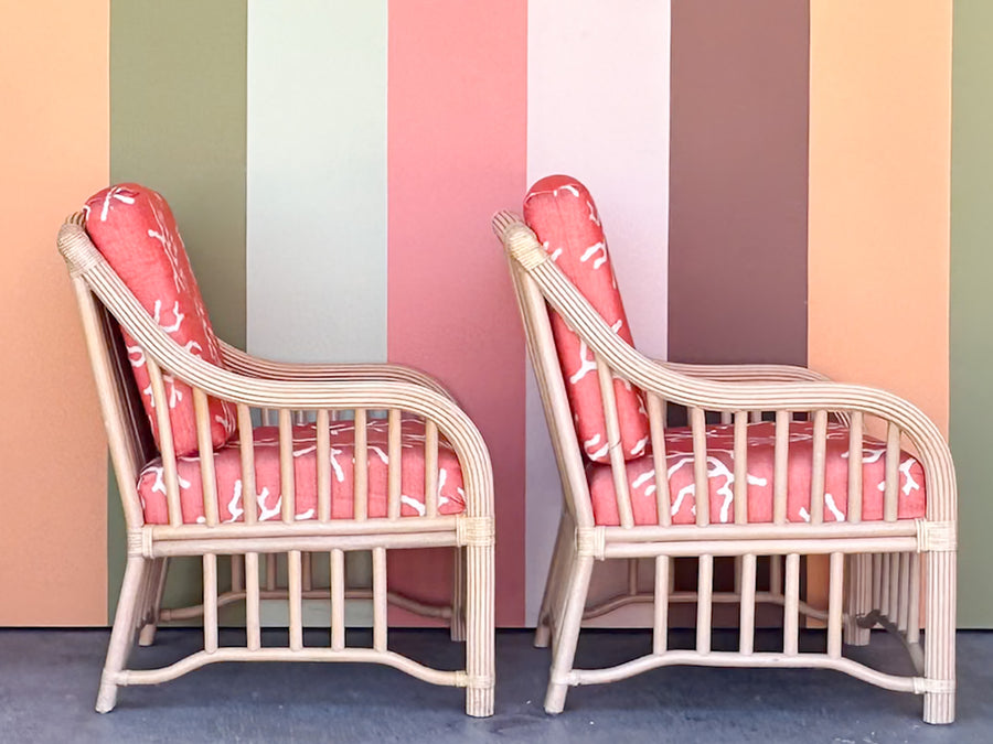 Pair of Coastal Rattan Lounge Chairs