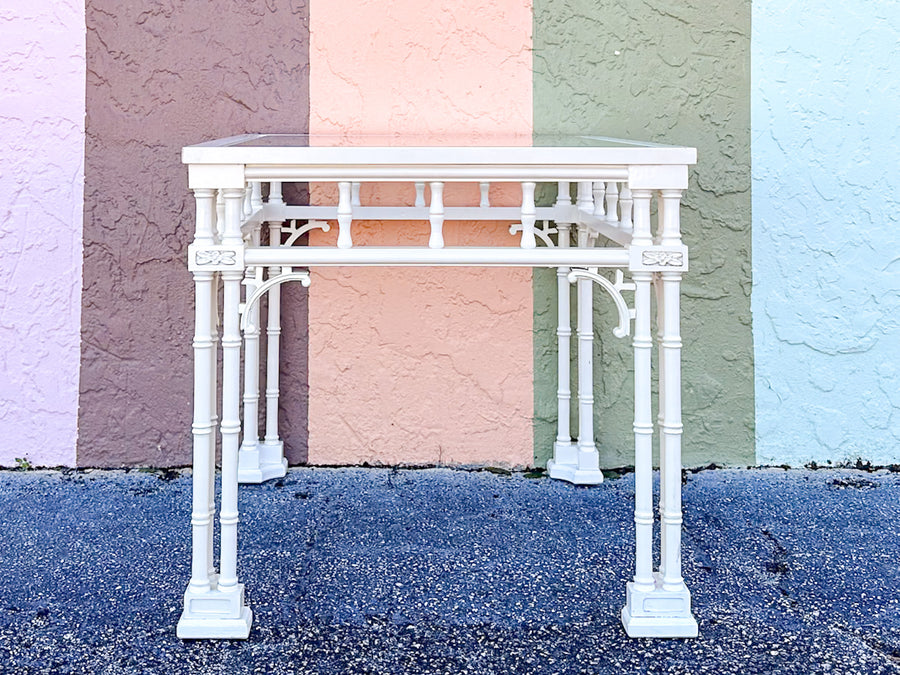 Tri Leg Fretwork and Faux Bamboo Side Table