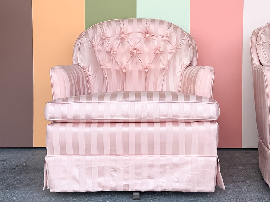Pair of Pink Chic Upholstered Swivel Chairs