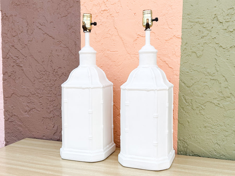 Pair of Palm Beach Chic Faux Bamboo Lamps