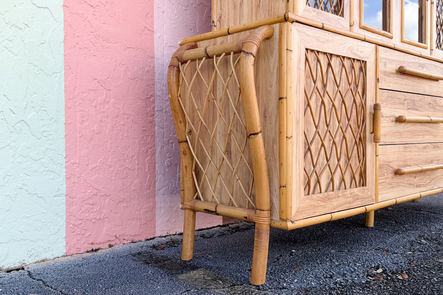 Old Florida Laminate and Rattan Cabinet