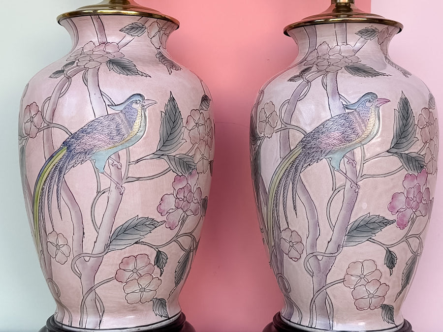 Pair of Chinoiserie Bird Lamps