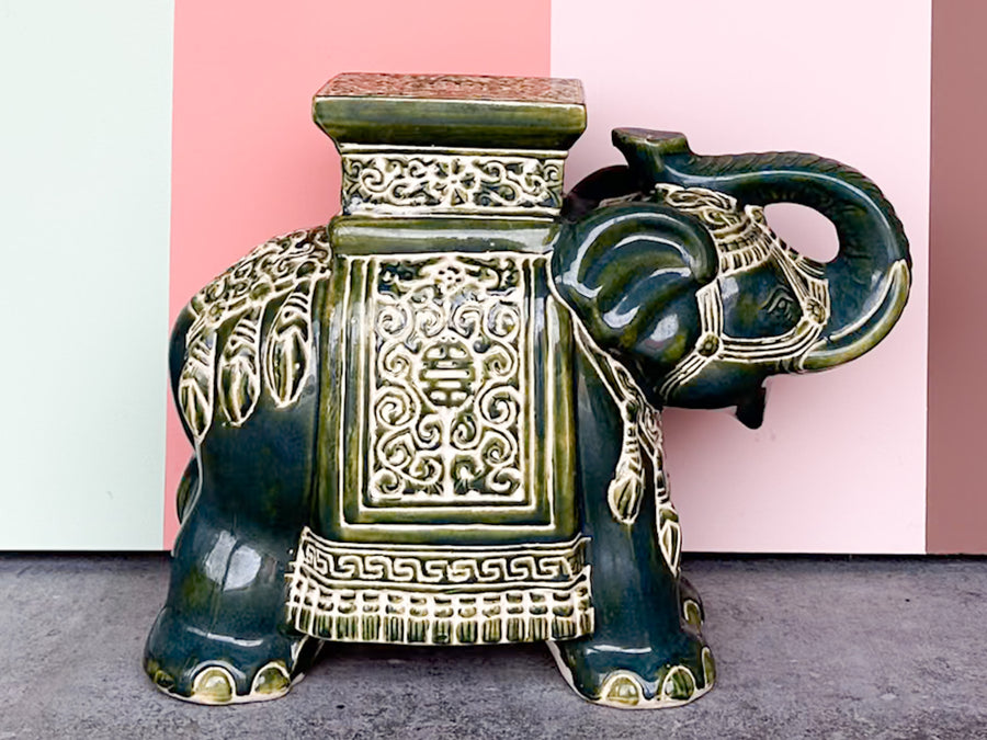Juniper Green Trunks Up Ceramic Elephant
