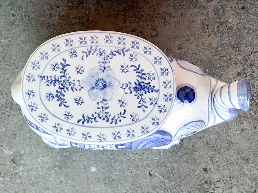Petite Blue and White Elephant Garden Seat