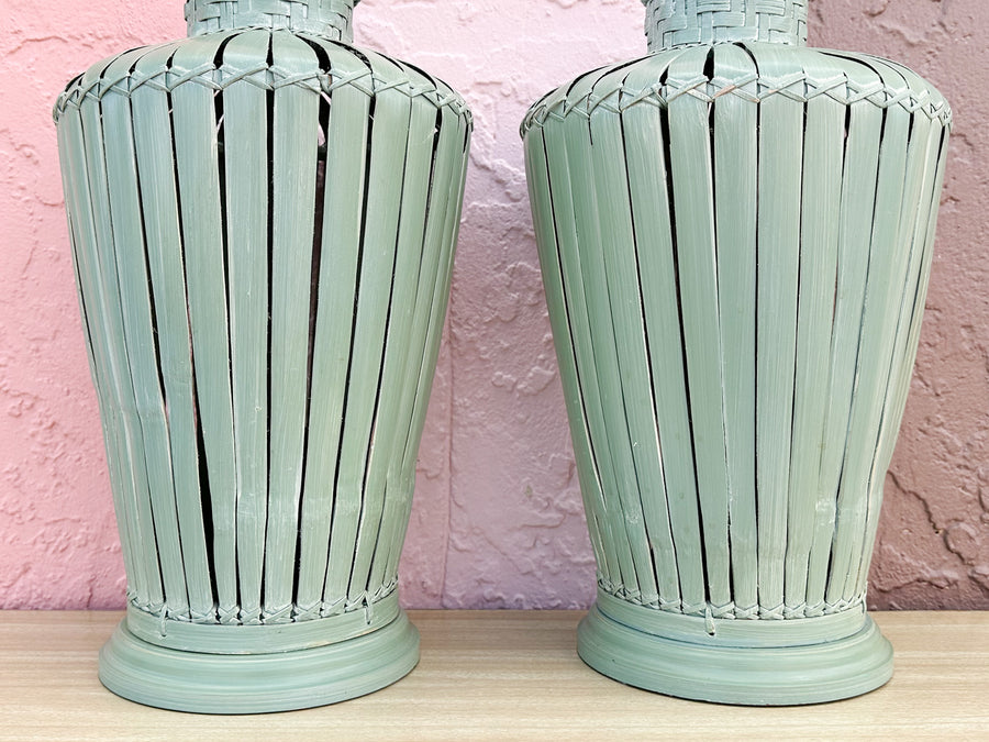 Pair of Seafoam Basket Lamps