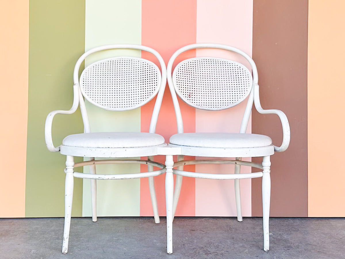 Rattan and Cane Sweetheart Bench