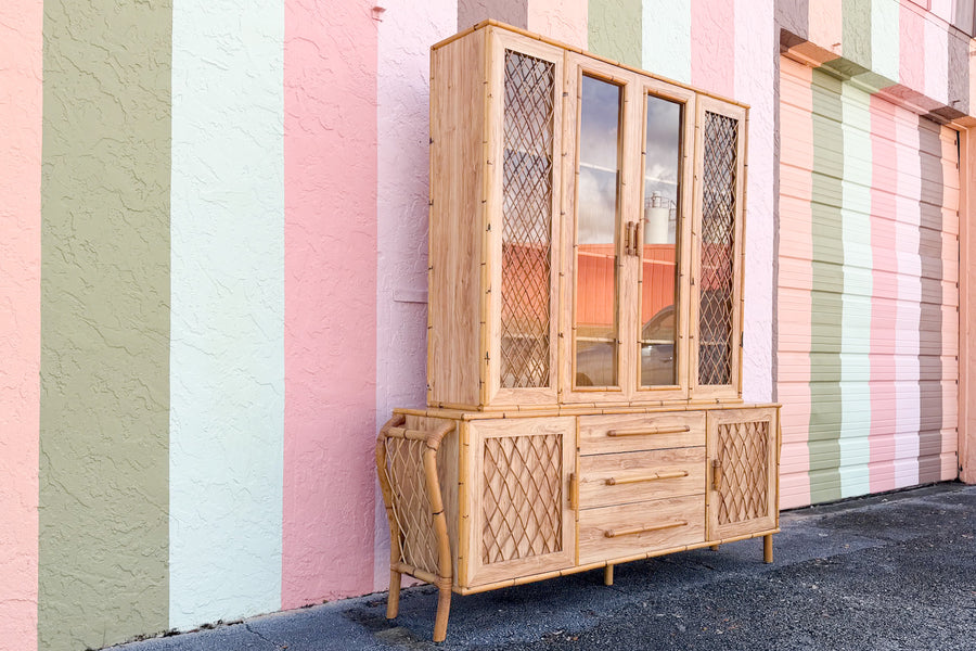 Old Florida Laminate and Rattan Cabinet