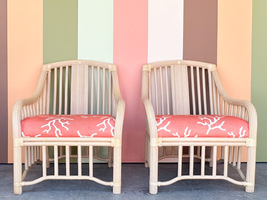 Pair of Coastal Rattan Lounge Chairs