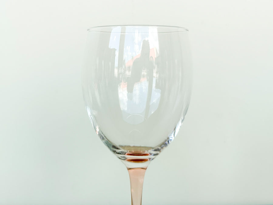 Set of Six Pink Stem Wine Glasses