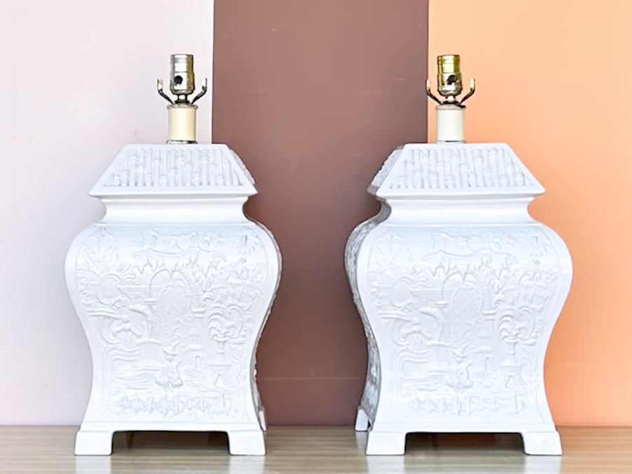Pair of Italian Ceramic Pagoda Lamps