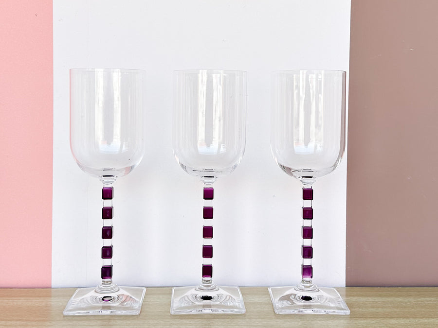 Set of Ten Crystal Amethyst Mikasa Wine Glasses