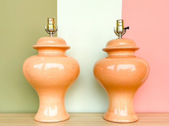 Pair of Peach Ginger Jar Lamps