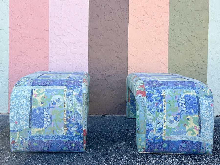Pair of Upholstered Waterfall Benches