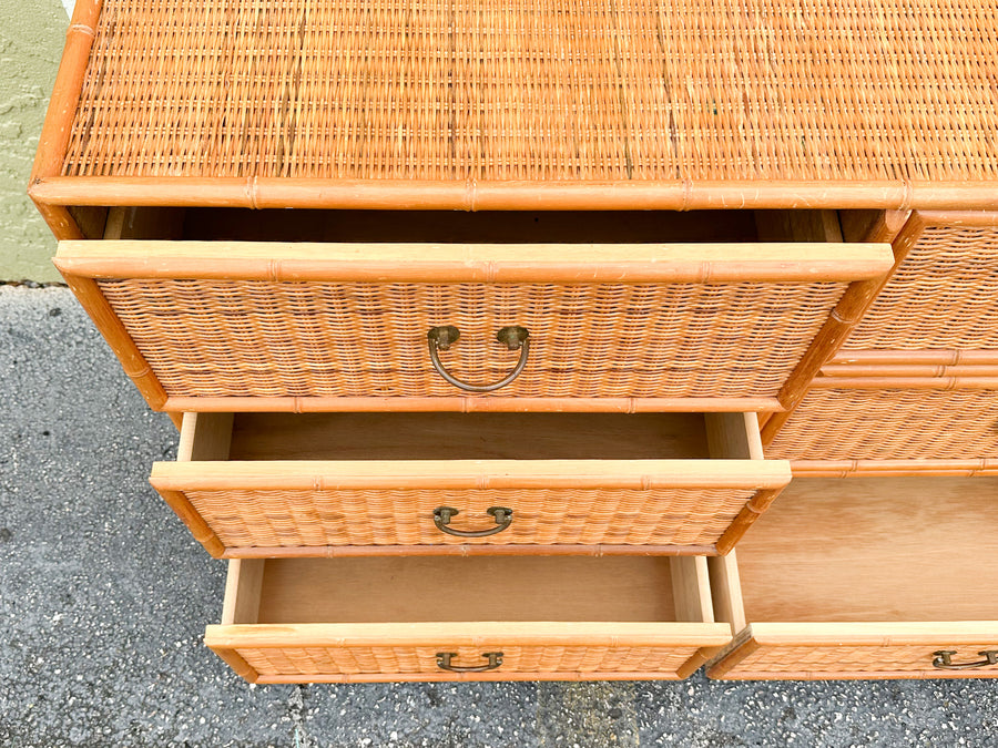 Rattan Wrapped Faux Bamboo Double Dresser