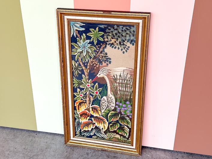 Old Florida Grey Heron Needlepoint Art