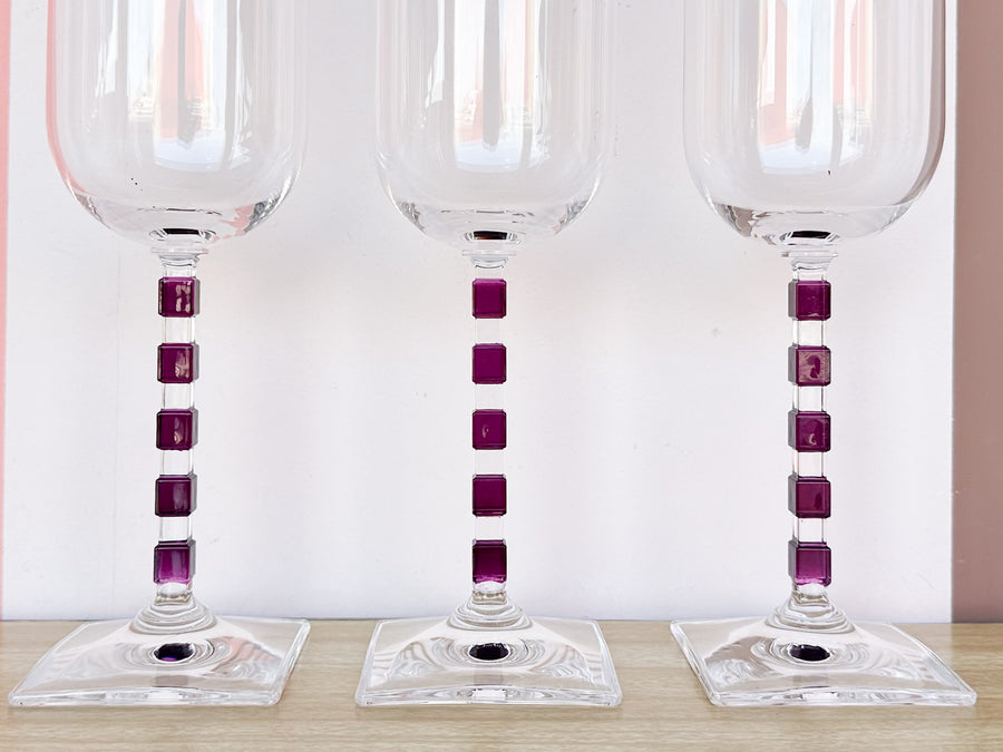 Set of Ten Crystal Amethyst Mikasa Wine Glasses