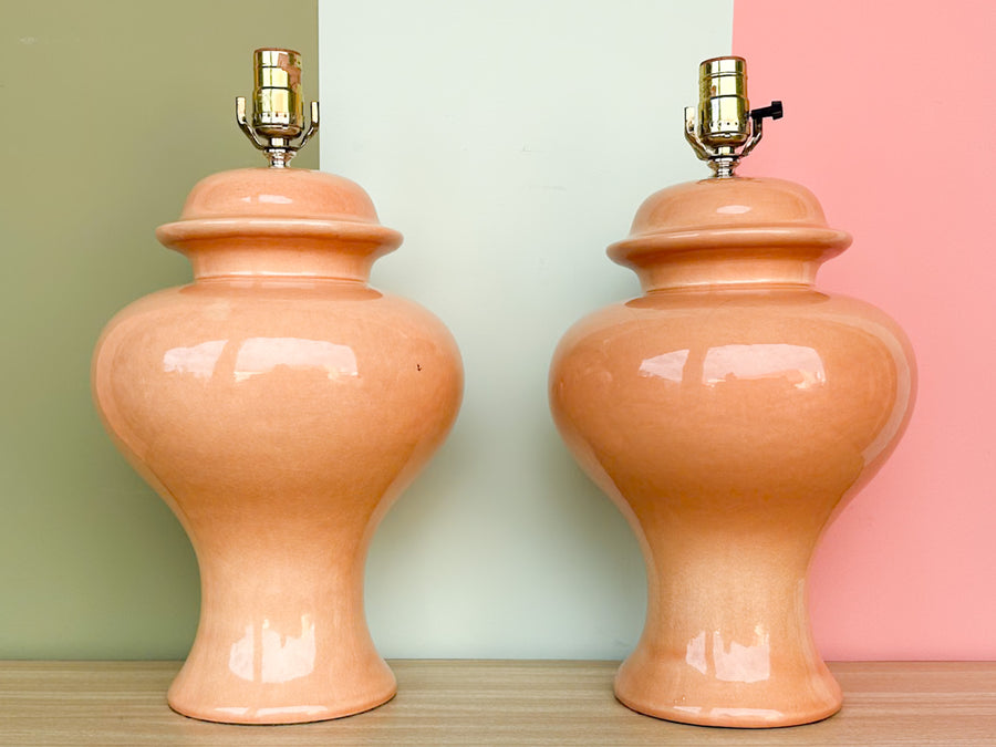 Pair of Peach Ginger Jar Lamps
