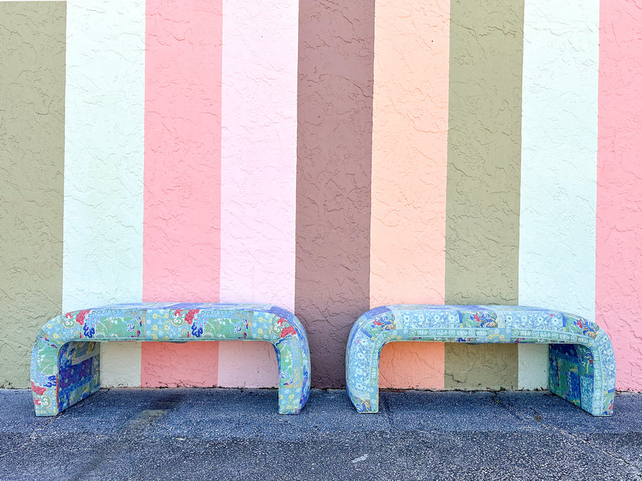 Pair of Upholstered Waterfall Benches