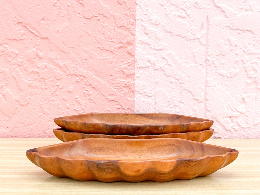 Trio of Shell Motif Wood Trays