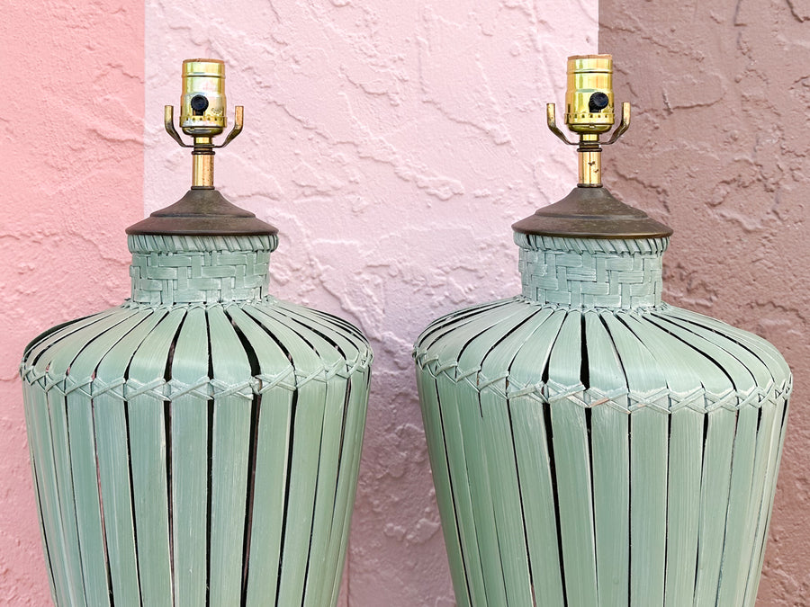 Pair of Seafoam Basket Lamps