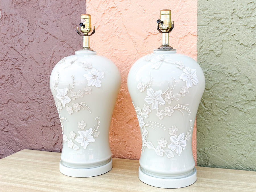 Pair of Floral Cream Icing Lamps
