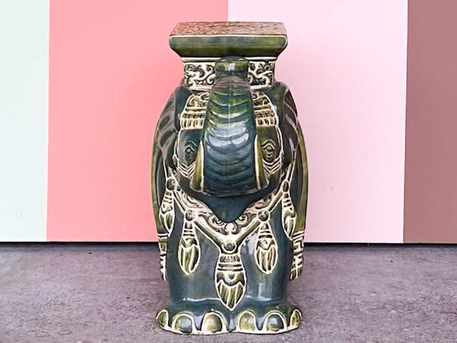 Juniper Green Trunks Up Ceramic Elephant