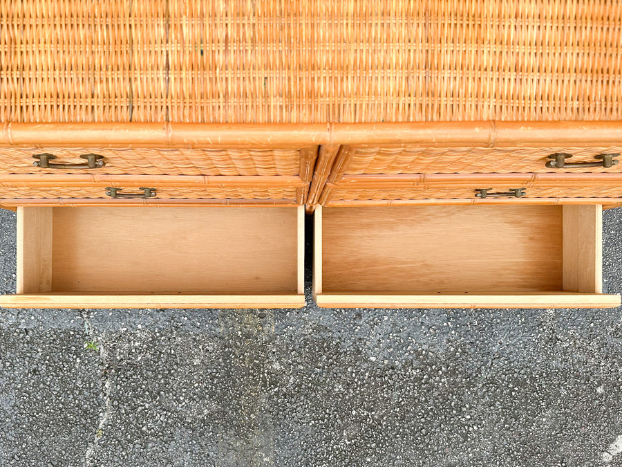 Rattan Wrapped Faux Bamboo Double Dresser