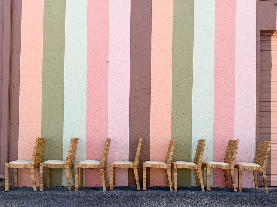 Set of Eight Baldwin Style Rattan Wrapped Dining Chairs