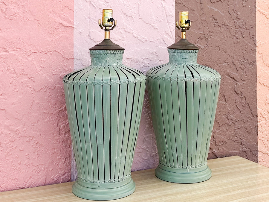 Pair of Seafoam Basket Lamps
