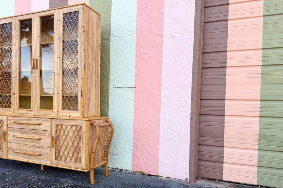 Old Florida Laminate and Rattan Cabinet