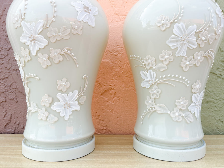 Pair of Floral Cream Icing Lamps