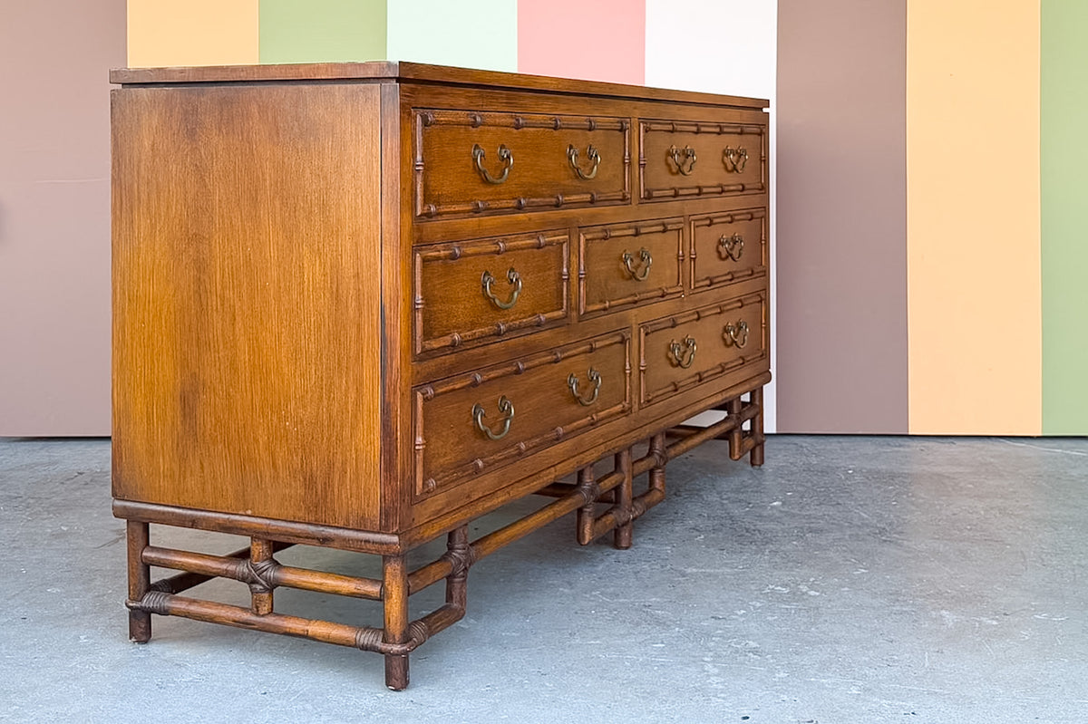 Handsome Ficks Reed Faux Bamboo and Rattan Dresser
