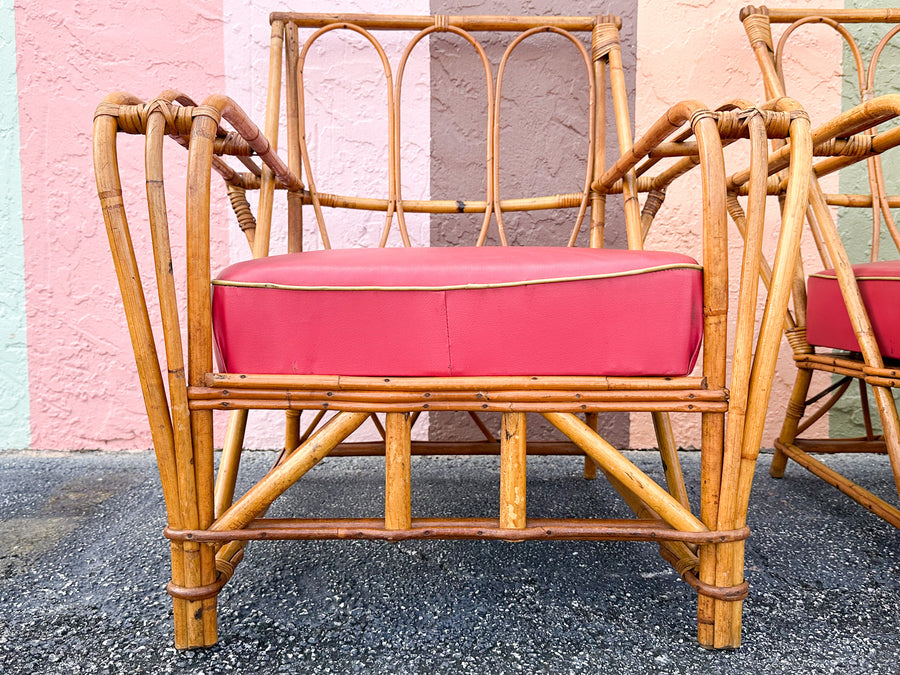 Pair of 1940s Heywood Wakefield Rattan Lounge Chairs