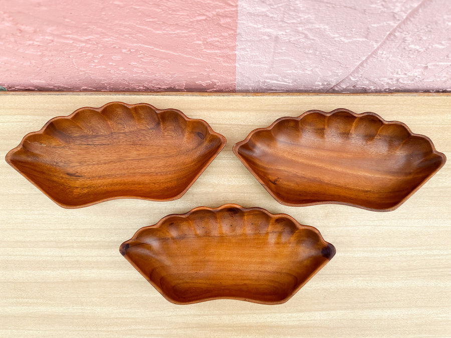 Trio of Shell Motif Wood Trays