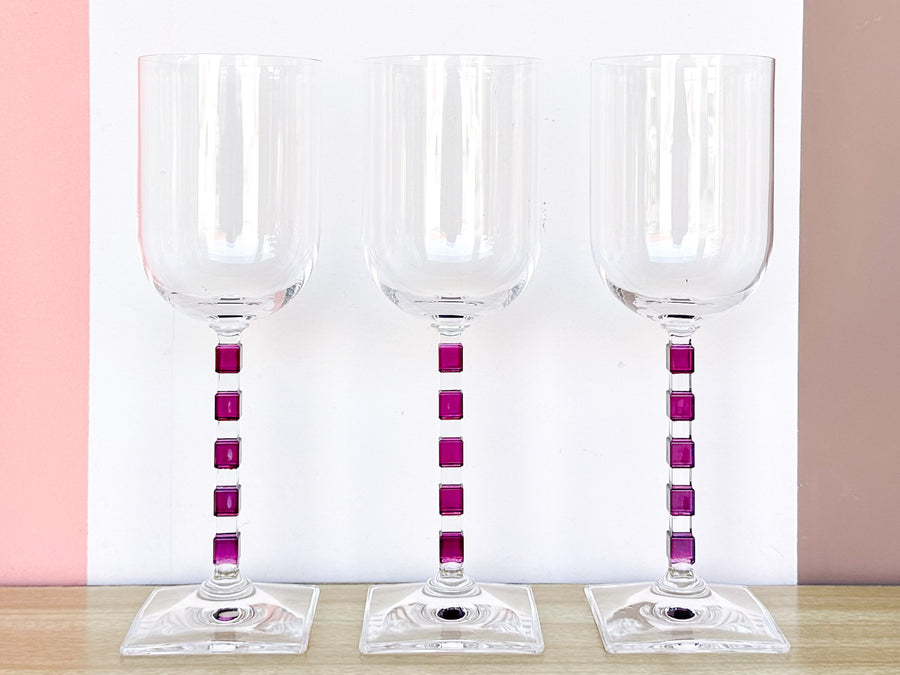 Set of Ten Crystal Amethyst Mikasa Wine Glasses