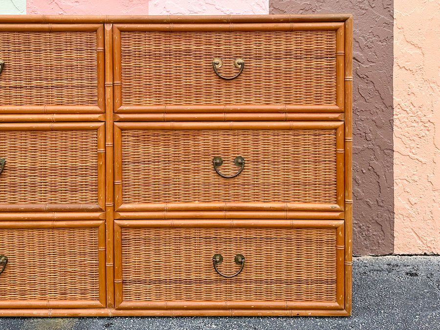 Rattan Wrapped Faux Bamboo Double Dresser