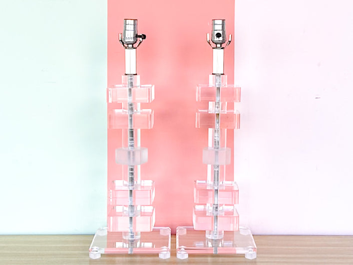 Pair of Lucite Stacked Lamps