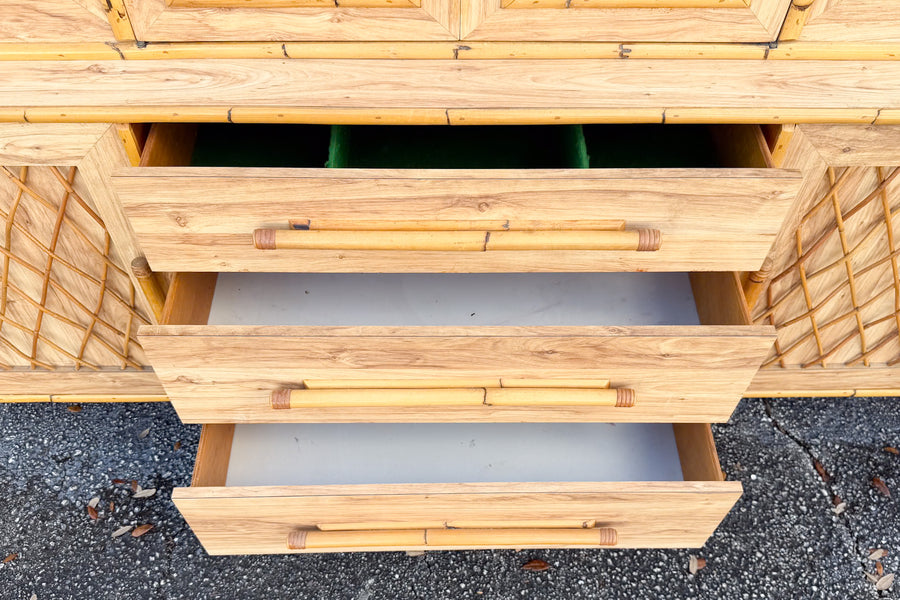 Old Florida Laminate and Rattan Cabinet