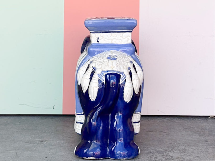 Blue and White Trunks Up Elephant Garden Seat