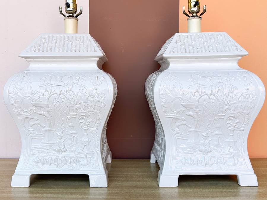 Pair of Italian Ceramic Pagoda Lamps