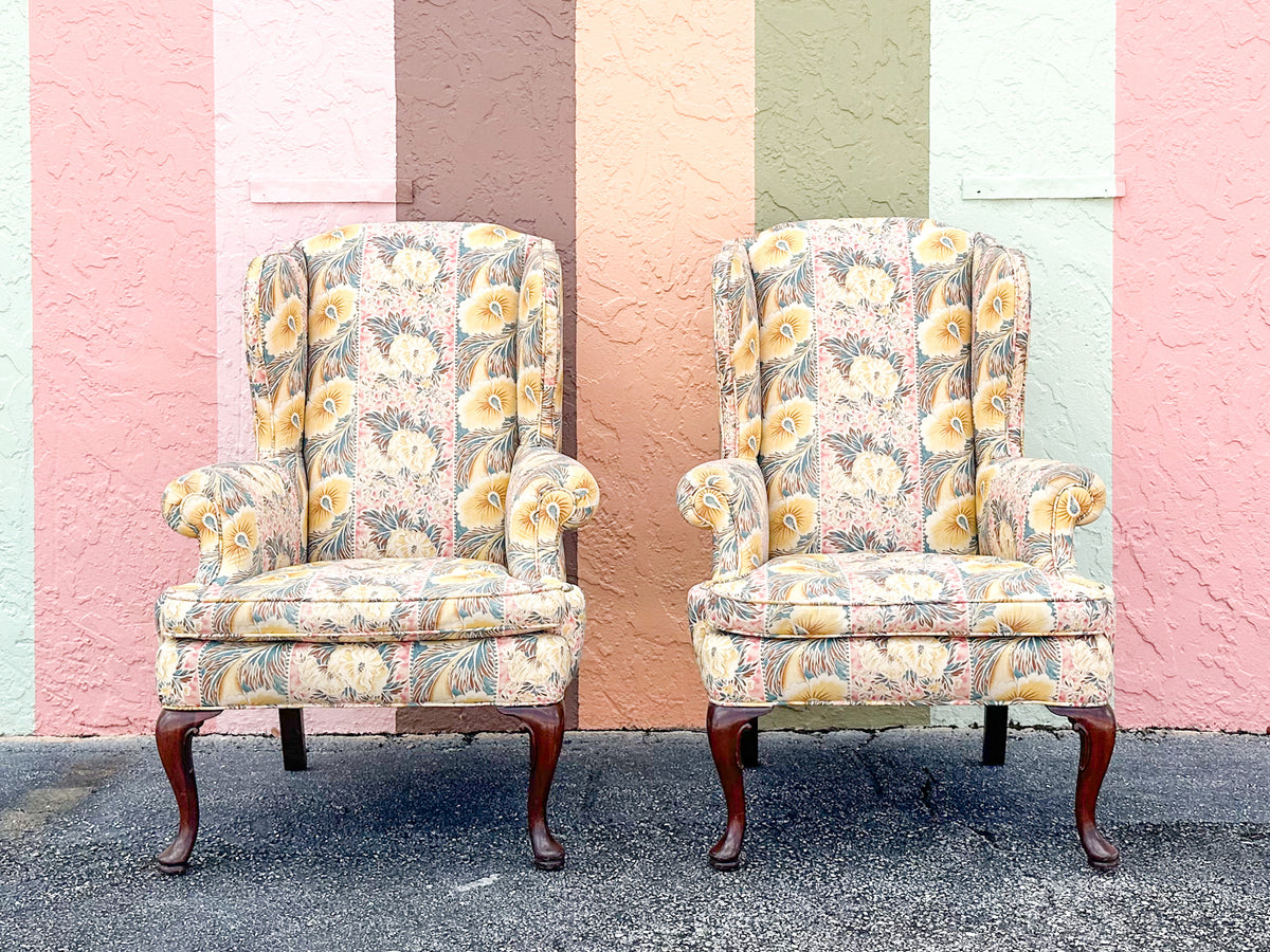 Pair of Palm Beachy Wingback Chairs