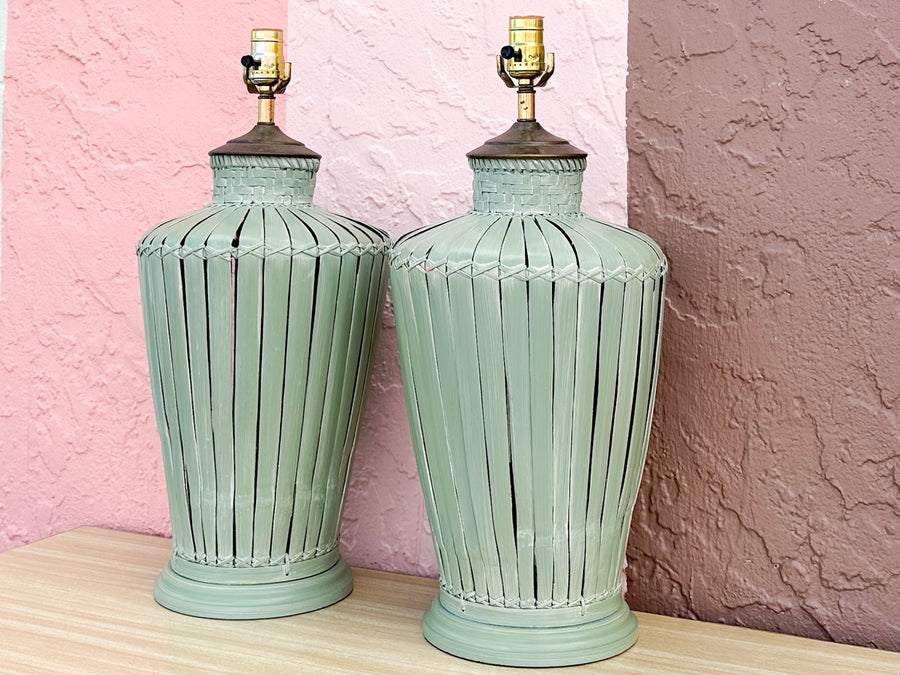 Pair of Seafoam Basket Lamps