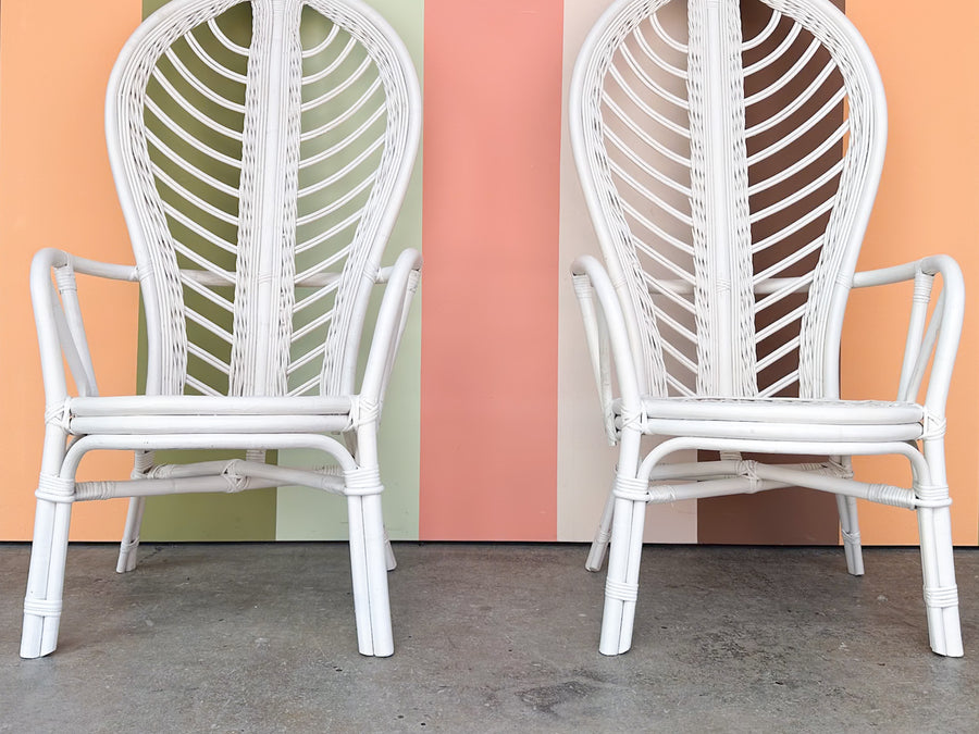 Pair of Palm Frond Rattan Accent Chairs