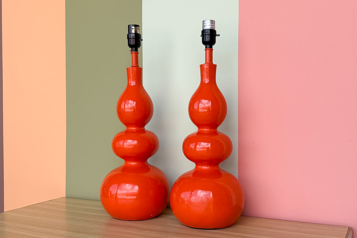 Pair of Orange Crush Gourd Lamps